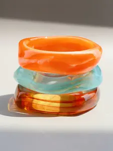 3pcs Exaggerated Geometric Resin Bangle Bracelet Set, Versatile Jewelry Accessory, Perfect for Daily Wear, Party, Vacation, Boho Style