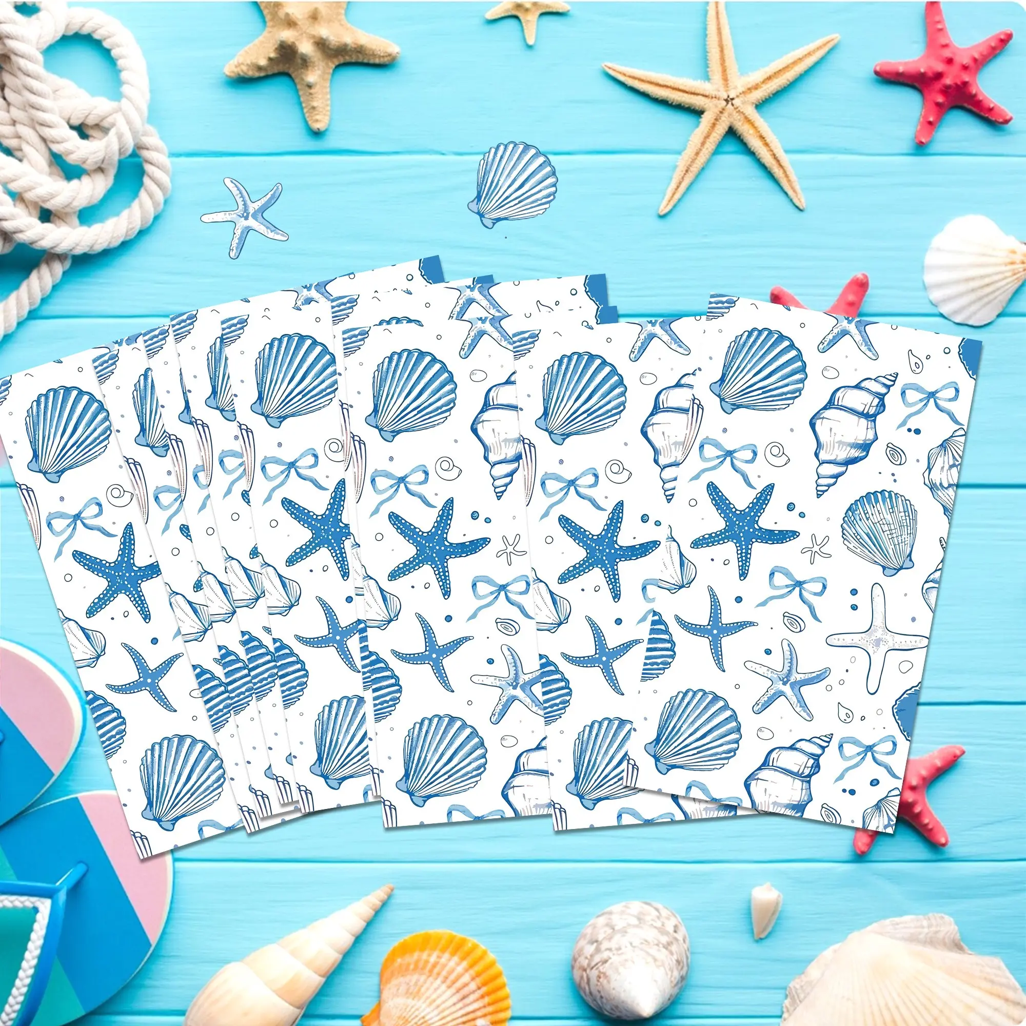 Underwater World Long Paper Towels 20x11cm, Starfish Shell Disposable Napkins, 20 Sheets/pack, Ocean Theme Party Decorations, Decorative Napkins