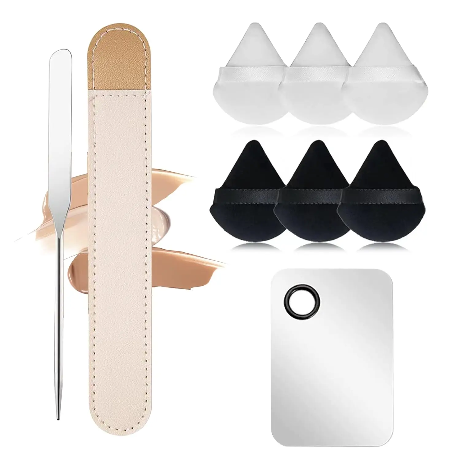 Makeup Spatula,Korean Spatula Makeup Stainless Steel Makeup Spatula and Palette Set (6 Powder Puff +1Spatula+1 Rectangle Palette). Gift Cosmetic