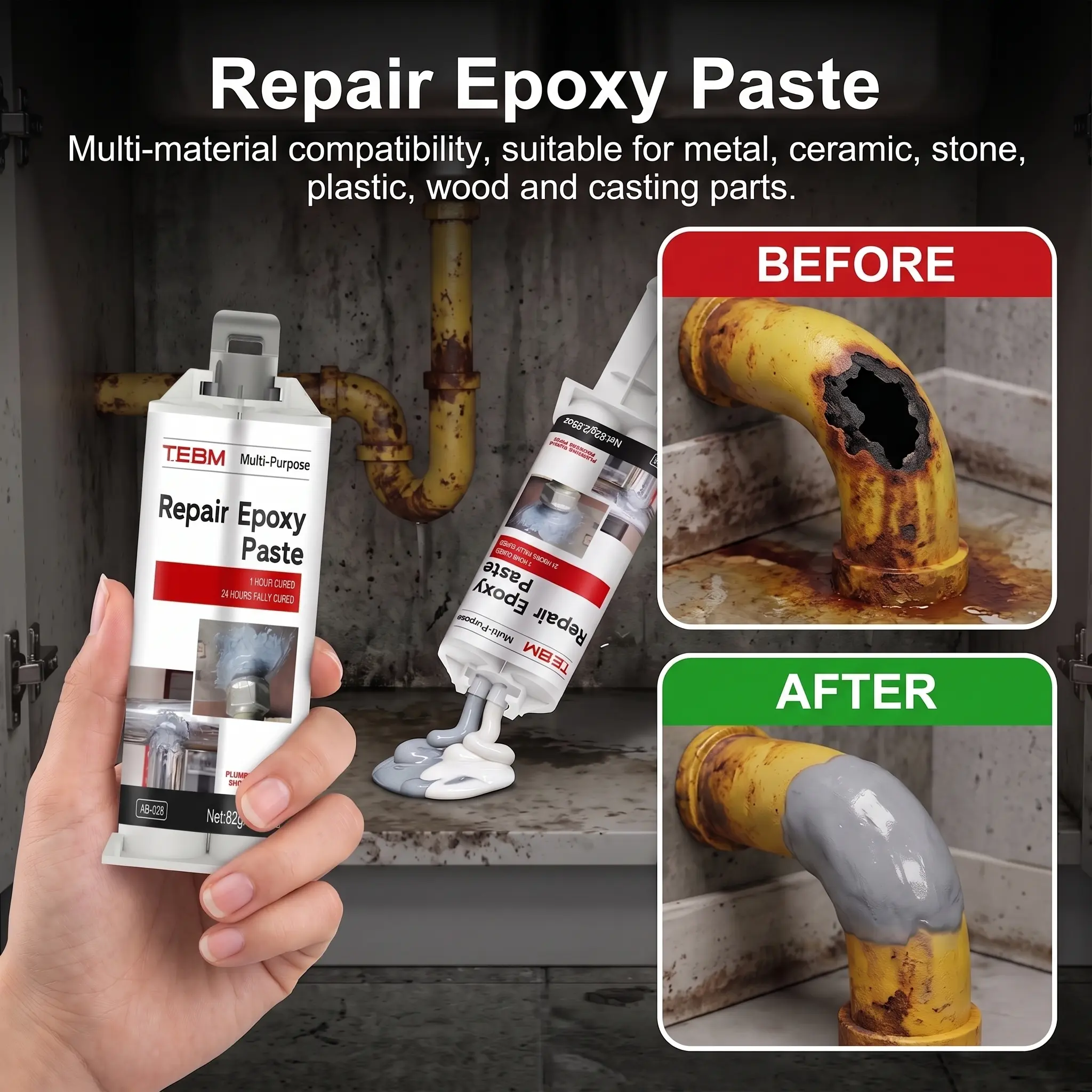 Cold Weld AB Epoxy Adhesive, High Strength Metal Repair Epoxy Glue, Multi Surface Bonding for Aluminum, Stainless Steel, Wood, Glass