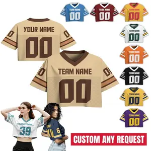 Personalize Women's Crop Top Tee Football , Custom Team Name Number Logo Women Crop Tee, Streetwear Sports Crop Top Gift for he
