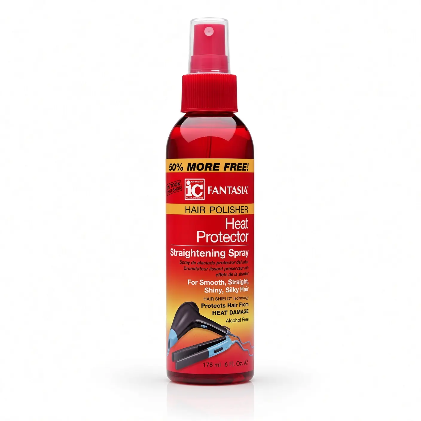 Fantasia Heat Protector Straightening Spray - Haircare for Silky, Smooth, Shiny Hair - Frizz Control, Heat Damage Prevention, Safe for Blow Dryer Use, 6 Fl.Oz Moisture Aloe