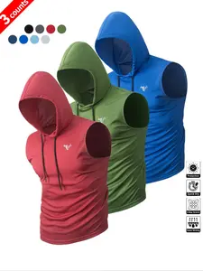 Men's Graphic Print Hooded Sports Top, Breathable Quick Drying Hooded Sleeveless Top for Gym Workout Running Cycling Fishing, Casual Sportswear for Men, Quick Dry Activewear, Gym Tops