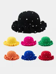 Women's Handmade Crochet Ruffle Edge Knitted Hat, Casual Hat, Hollow Knit Bucket Hat for Daily Wear, Photography, Party, Picnic, Outdoor Use