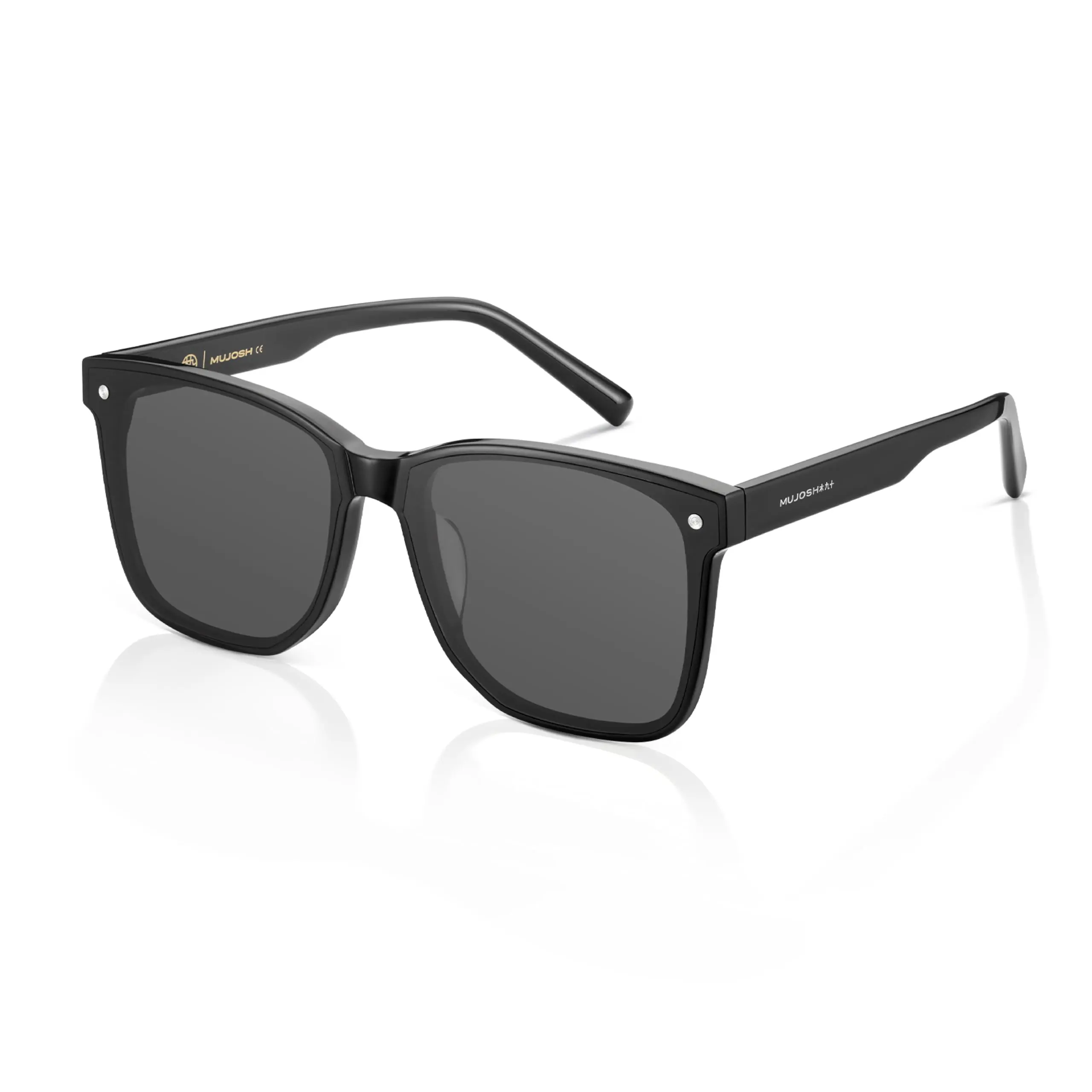 MUJOSH Trendy Square Sunglasses for Women Men, Oversized HD Polarized UV400 Protection Shades for Driving, Travel & Fashion Accessories, Obsidian Black, Exclusive Eyewear Brand of EssilorLuxottica