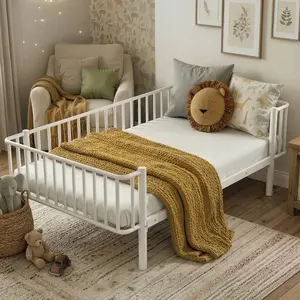 Twin Size Metal Daybed Platform Bed for Kids, Sturdy Steel Slat Support Daybed Sofa, No Box Spring Needed, Noise Free, White