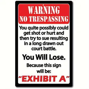 2D Flat - 1pc Metal Wall Art Warning Sign: No Trespassing with Striking Red, Black, And White Text - Vintage Style Wall Decor