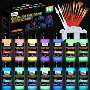 Glow in the Dark Paint,14 Colors Each 60ml UV Fluorescent Acrylic Paint Set with 12 Brushes, 2 Knives & Palette, Luminous Art Craft Paint for Fabric Rock Painting,Halloween Party Decor - LET'S RESIN