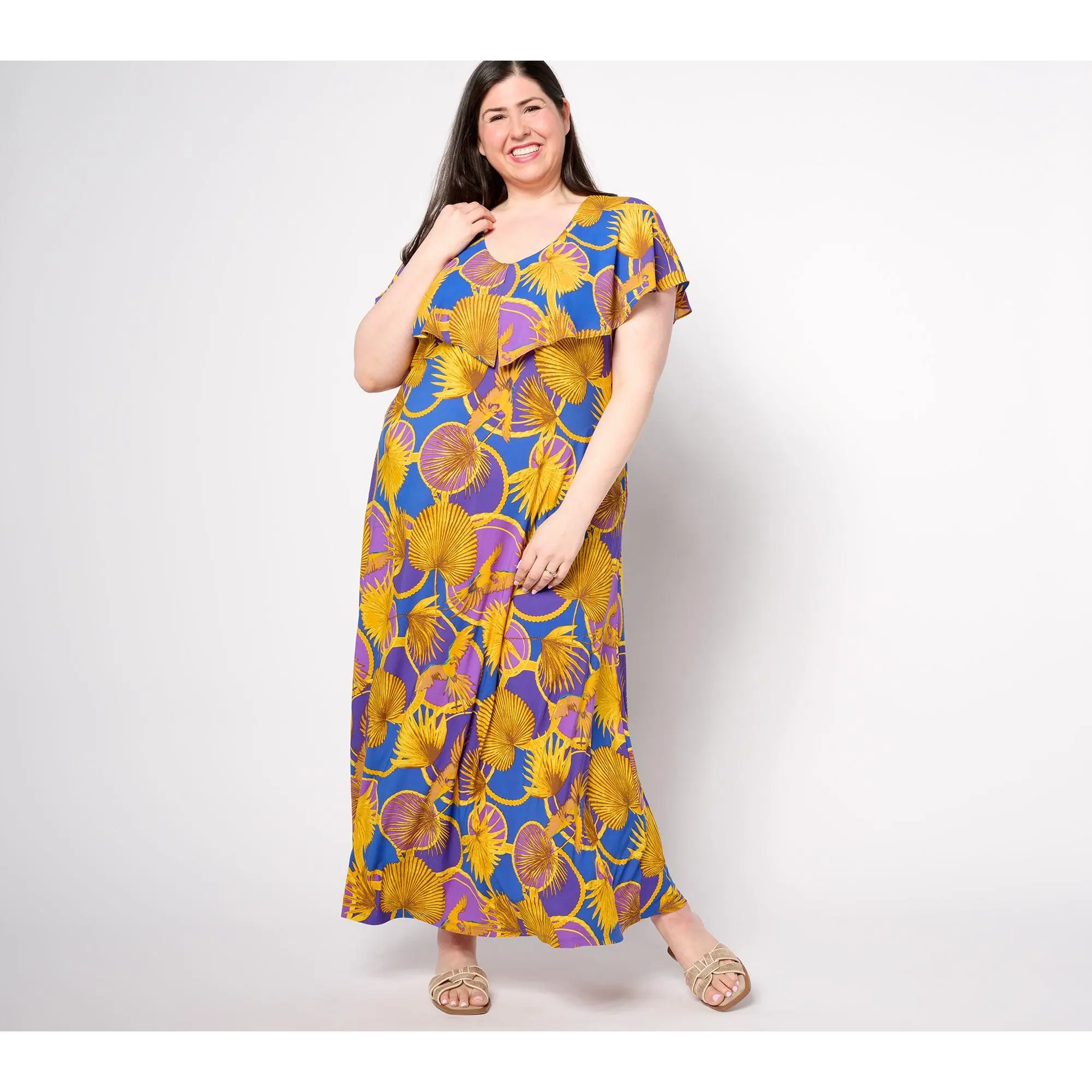 satin ruffle maxi dress Eden Silk Ruffle Slit Maxi Dress