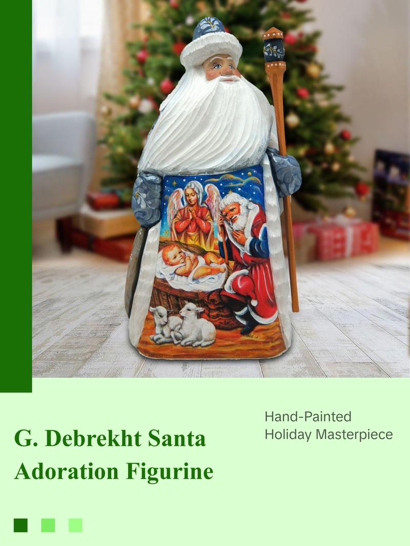 Santa Adoration Hand-Painted WOODCARVED Masterpiece by G. DeBrekht - Nativity Holiday Decor - 821598
