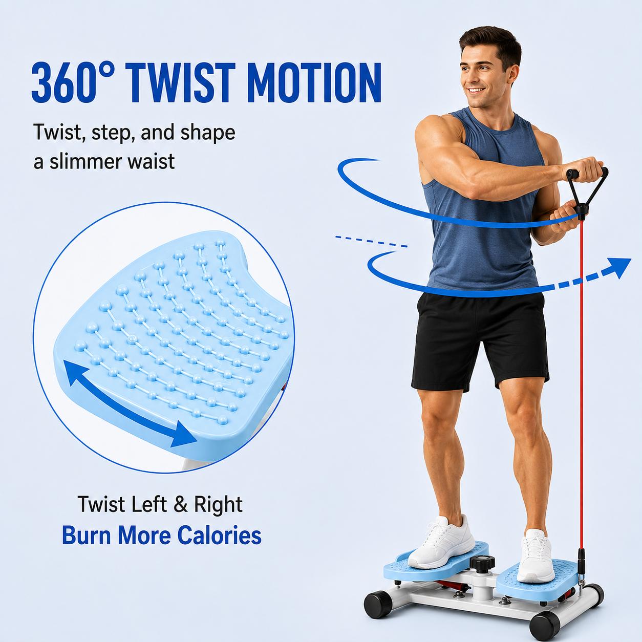 300lbs Heavy Duty Metal Twist Board Platform with Resistance Bands, Portable Swivel Fitness Equipment for Home Gym Training