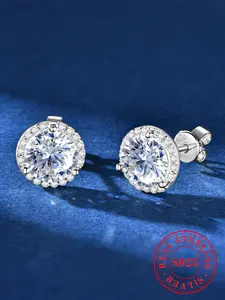 S925 Pure Silver D Color Moissanite Earrings Set, Unisex Hip-Hop Style Hypoallergenic Jewelry, 5mm/6.5mm/8mm Full Diamond Design