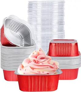 40 Pack Mini Cake Pans with Lids, 5oz Square Aluminum Foil Brownie Baking Cups, Muffin Tin Ramekins, Disposable Dessert Cupcake Cups for Wedding Birthday Party, Rad