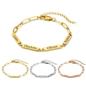 JEXIVA Personalized Paper Clip Name Bracelet for Women Men PVD Gold Plated Stainless Steel Custom Engraved ID Tags Adjustable Chain Gift for Her Him