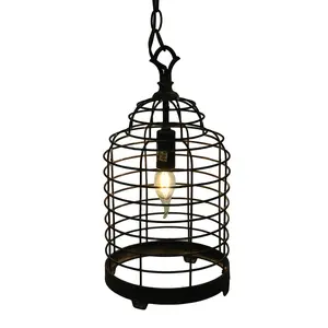 Vintage Industrial Black Metal Wire Cage Pendant Lamp 14 Inch