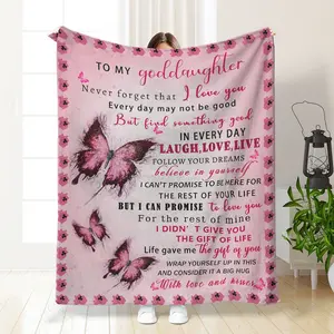 Goddaughter Blanket from Godmother, Goddaughter Gifts from Godmother, Gift for God Daughter Birthday, Mother Day, Christmas, Goddaughters Blanket, Pink Butterfly, Slogan Print Blanket, Heartwarming Blanket Gift