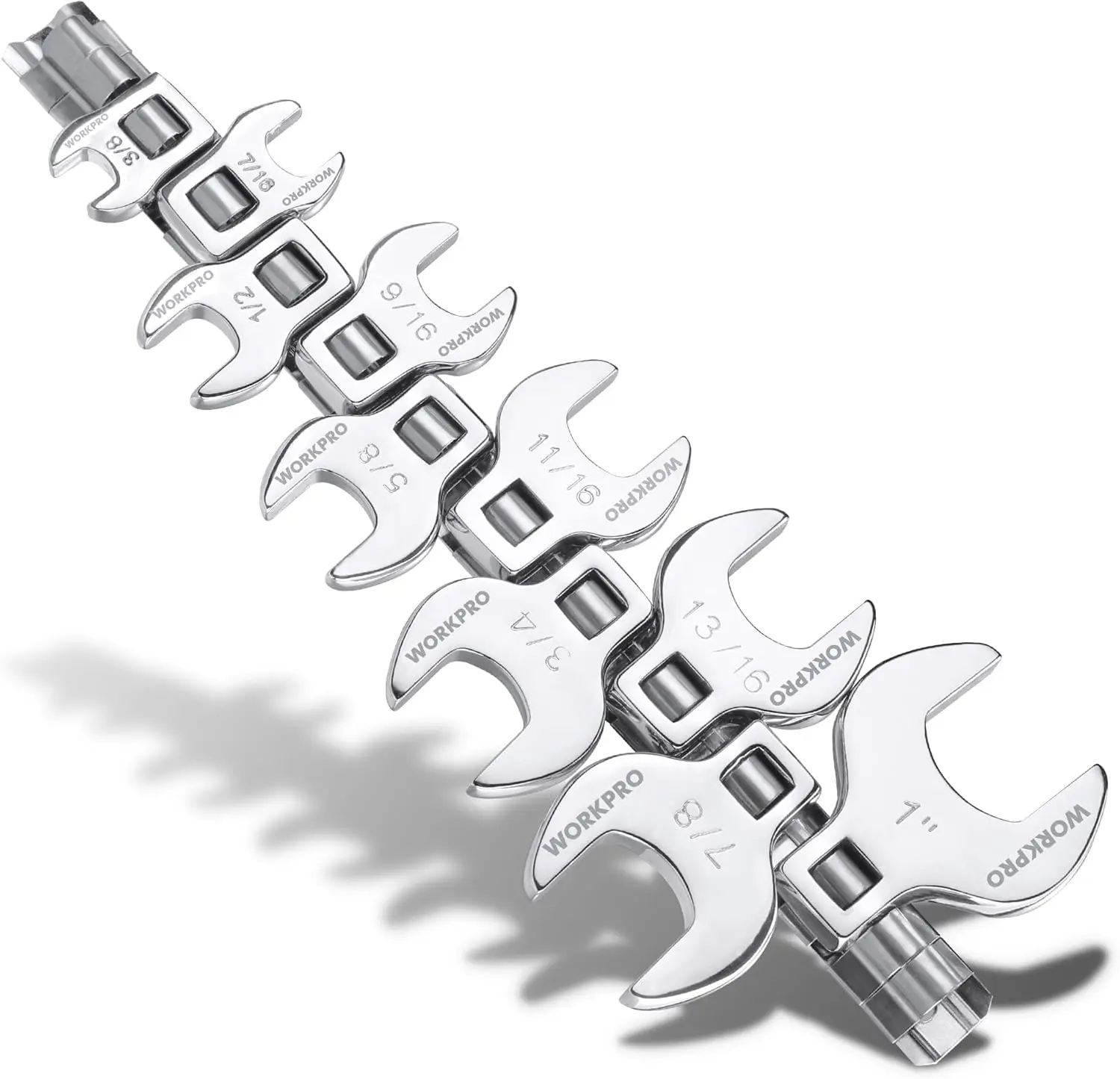 10-Piece WORKPRO 3/8" Drive Crowfoot Wrenches, SAE Open-End, 3/8"-1", Clip-On Organizer, Perfect for Hard-to-Reach Automotive Work