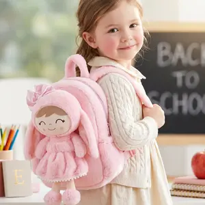 Gloveleya Back to School Bunny Backpack for Toddler Girls - 11" Plush Bag with Detachable Toy, Ideal for Preschool & Kindergarten, First Day of School Milestone Gift
