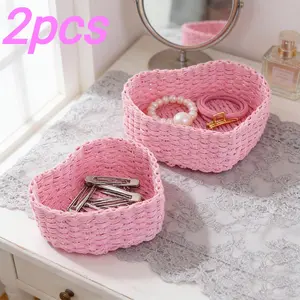 Handmade Storage Heart-Shaped Rattan Woven Basket Set of 2, Romantic Jewelry and Small Items Storage Perfect for Valentine s Day Wedding,Rattan Bread and Fruit Tray Decorative Rope Basket for Kitchen Table Living Room Snack Holder