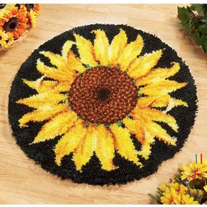 Latch Hook Rug Kit, Sunflower Pattern Printed Canvas DIY Crochet Yarn Kit, Embroidery Decoration 20.4" X 20.4" (52 * 52cm)