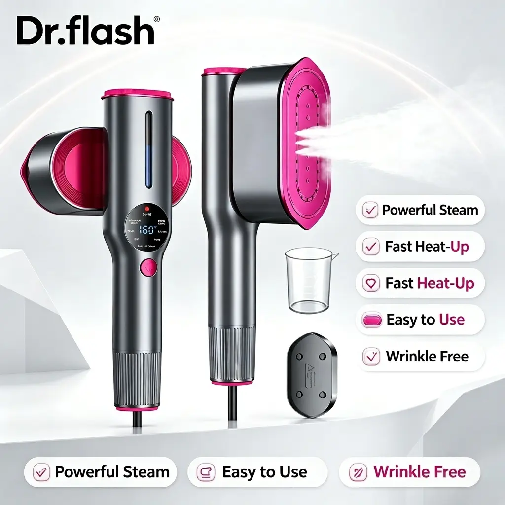 [Back To School] Dr.Flash Garment Steamer for Clothes, Portable Travel Clothing Steamer Iron, 7 Mode with LED Display, 15s Fast Heating, 90° Swivel Handle, New Year Gift tiktokshopbacktoschool