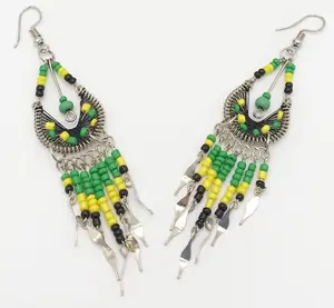 Miles B. High 420 Gear Rasta-Inspired Beaded Dangle Earrings Green, Yellow, & Black