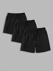 Men's Solid Color Drawstring Waist Shorts, Casual Regular Fit Pocket Track Shorts for Daily Wear, Men's Bottoms for Summer