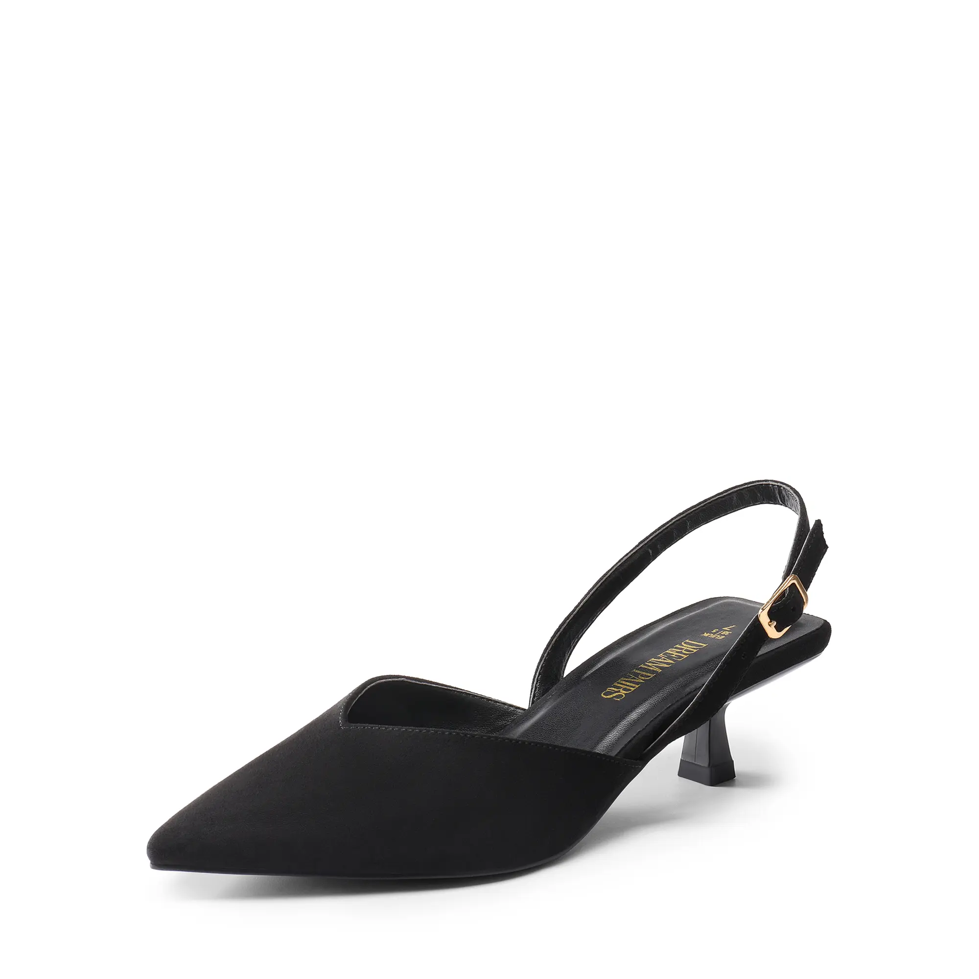 Dream Pairs Women's Elegant Suede Pumps, Pointed Toe Slingback Kitten Heels with Adjustable Strap, 2-Inch Low Heel for Work, Classic, Padded, Shoe, Synthetic, Walking Shoes, Footwear, Fashion, Soft Latex Cushion, 2-Inch Heel