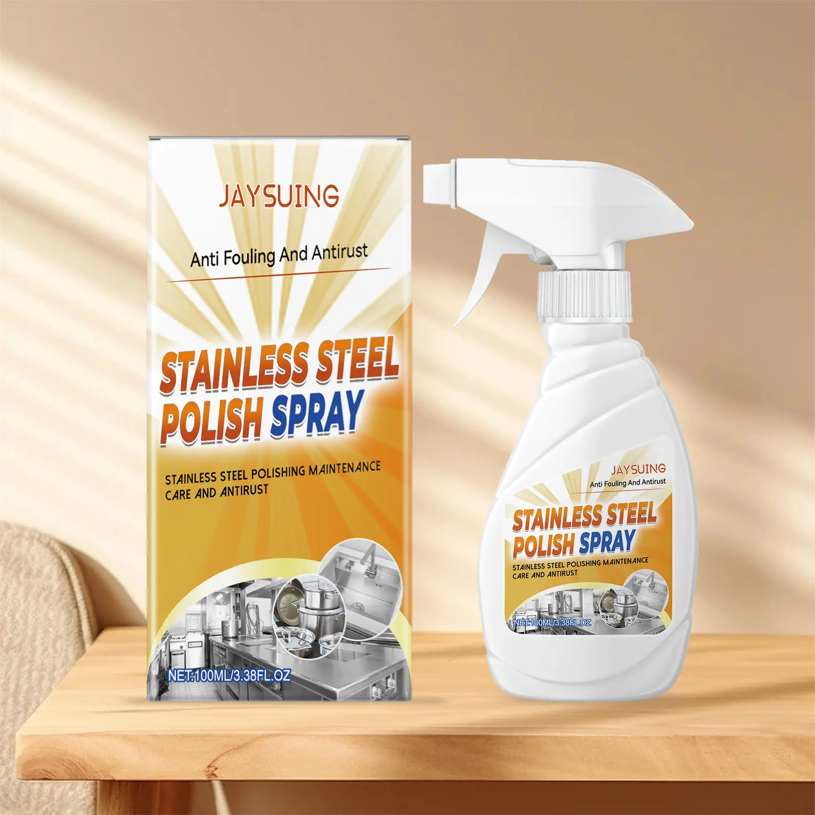 Stainless Steel Cleaner and Polish Spray, Household Metal Surface Care for Smudges, Water Marks, Appliance Doors, Kitchen Hardware, Easy Clean Style