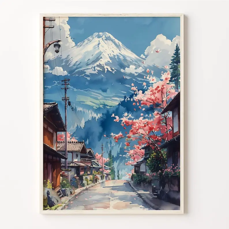 [Sale off up to 50%] [Free ship] [No Frame] Mount Fuji Watercolor Painting Japanese Travel Poster