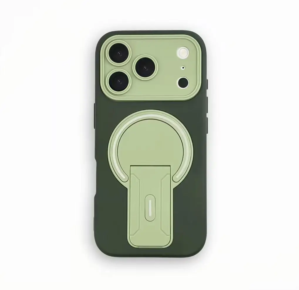 New Skin-Feel Green Foldable Phone Case for Couples Full-Coverage Drop Protection Compatible with iPhone 17 16 Pro Max 15 Pro 14 13 12 Creative Apple Phone Protective Cover with Hidden Stand