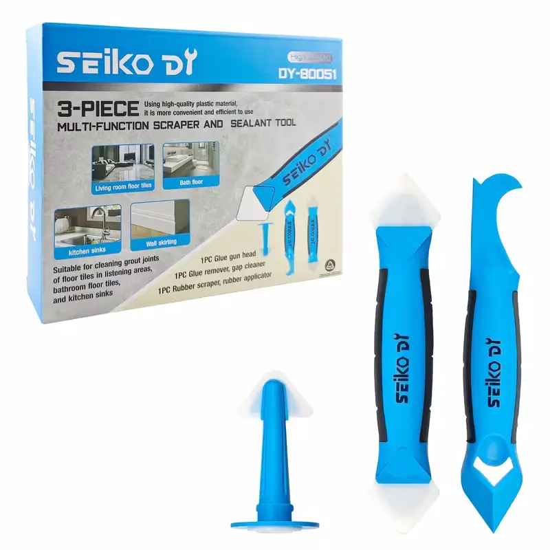 Tough 3-Piece Multi-Function Scrapers Tool Set for DIY, Home Repairs, Crafting - Sealant Applicator, Glue Gun Head, Glue Remover, Gap Cleaner, Rubber Scraper That Applies Rubber Evenly, Cleans and Prepares Surfaces