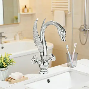 Faucet Modern Brass Bathroom Faucet Handle Deck Mount Vanity Sink tap with Hot Cold Water Faucet Swan Shape Bathroom Faucet Chrome