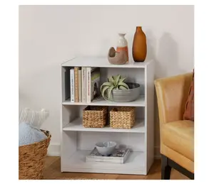 3-Tier Adjustable White Bookcase – Modern Storage Solution