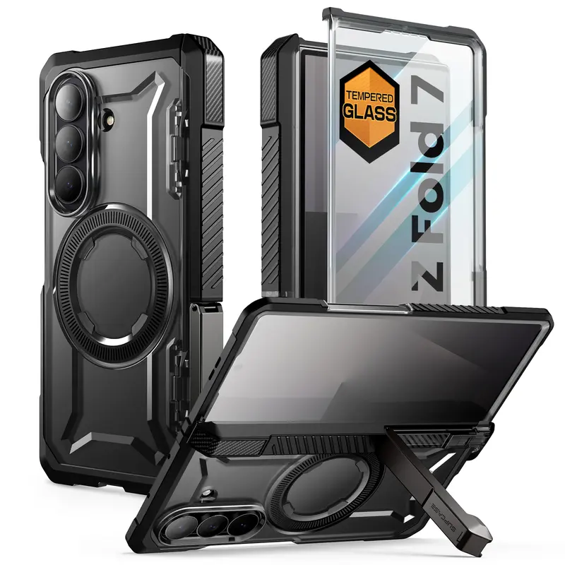 SUPCASE Magnetic Protective Casing for Samsung Galaxy Z Fold 7, MagSafe-Compatible UB Grip Cellphone Accessory with Built-in Tempered Glass Screen Protector, Hinge Coverage, Military-Grade Shockproof Protection, Landscape Tilt Kickstand for Wireless Use