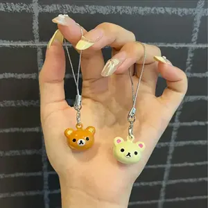 Lazy Brown Bear Bell Phone Strap Lanyard Charms Pendant Cute Kawaii Rilakkuma Keychain Schoolbag Airpods Earphone Ins Korea Gift
