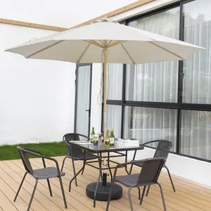 Sunnyard 9FT/10FT Wood Patio Umbrella, Large Outdoor Table Umbrella with 180G Yarn-Dyed Fabric, Push-Pull Operation, 8-Rib Vented Canopy – Ideal for Patio, Backyard & Garden (Green/Khaki/Blue/Red/Khaki Stripes )