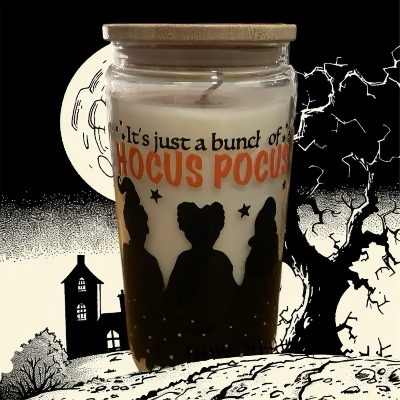 Hocus Pocus 16oz Soy Candle with Unique Design and Wooden Lid It's Just a Bunch of Hocus Pocus Scented Wax  Apple Maple Bourbon