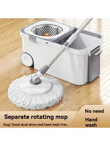 Spin Mop And Bucket With Wringer Set, 360° Spin Mop And Bucket - Drums With 4 Microfiber Mop Heads, 61" Stainless Steel Adjustable Handle, Bucket Floor Cleaning System For School And Bathroom Cleaning