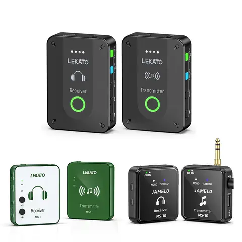 LEKATO MS-2 Compact 2.4G Low Latency Wireless In-Ear Monitor System - Rechargeable 6-8h Battery, Transmitter, Beltpack Receiver, Auto-Pairing, 1-to-More, Mono/Stereo Switch for Band Singers, Church Live Sound