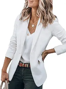 New Elegance Women's Long Sleeve Solid Color Blazer Jacket, Single Button Design, Perfect for Office & Casual Wear