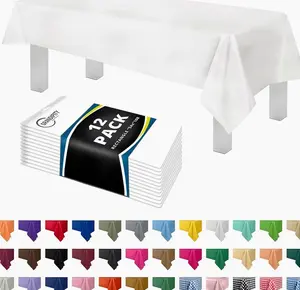 Grandipity 12 Pack Premium Disposable Plastic Tablecloth 54 Inch. x 108 Inch. with 0.3mm Thickness Table Cover - White