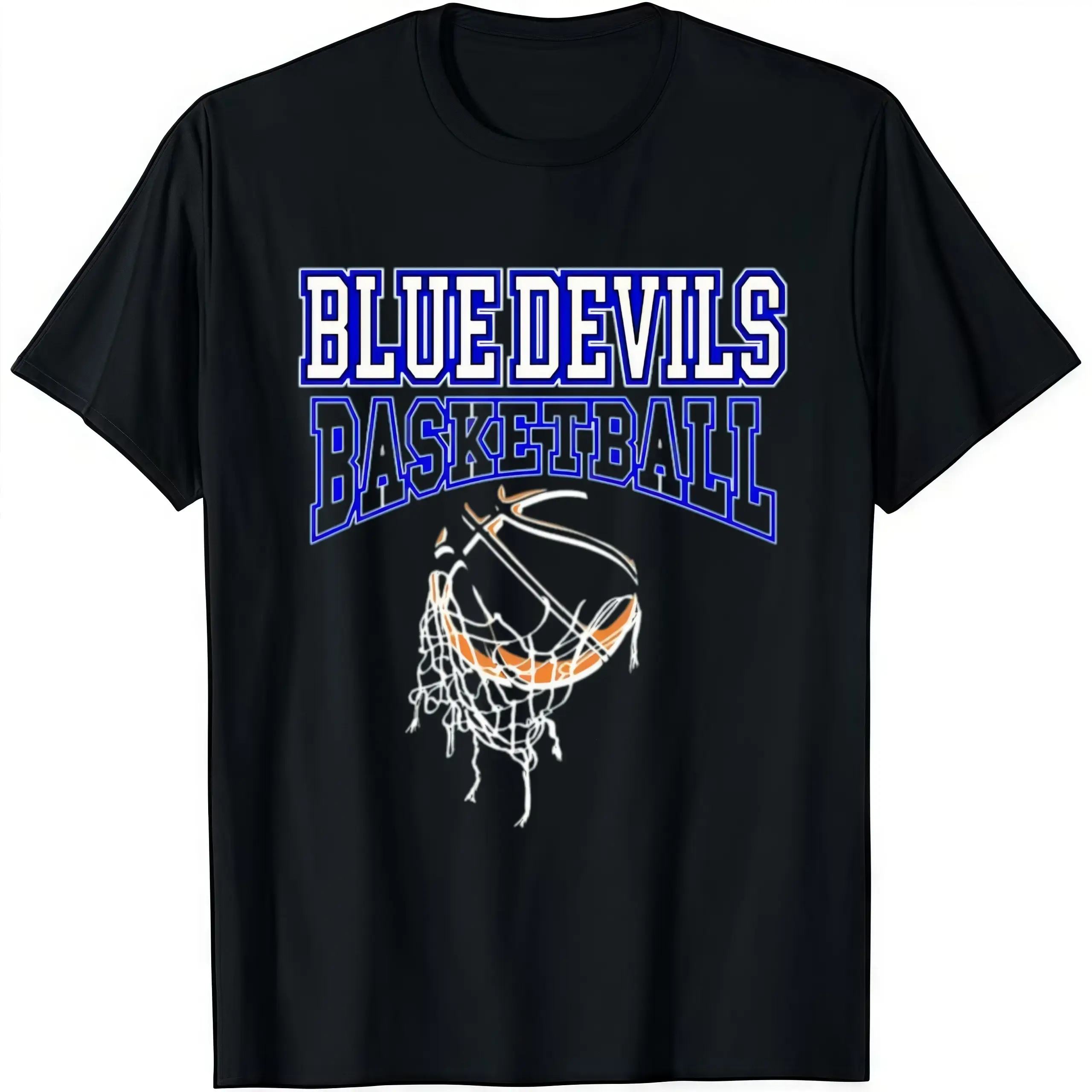 March Madness Inspired Retro Basketball Graphic T-Shirt, Classic Royal Blue Team Style with Basketball Net Design Soft Cotton Tee, Perfect for College Basketball Fans, Game Days & Dorm Rooms, Diehard Basketball Enthusiasts Apparel