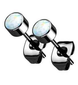 Black PVD White Opal Titanium Bezel Earrings