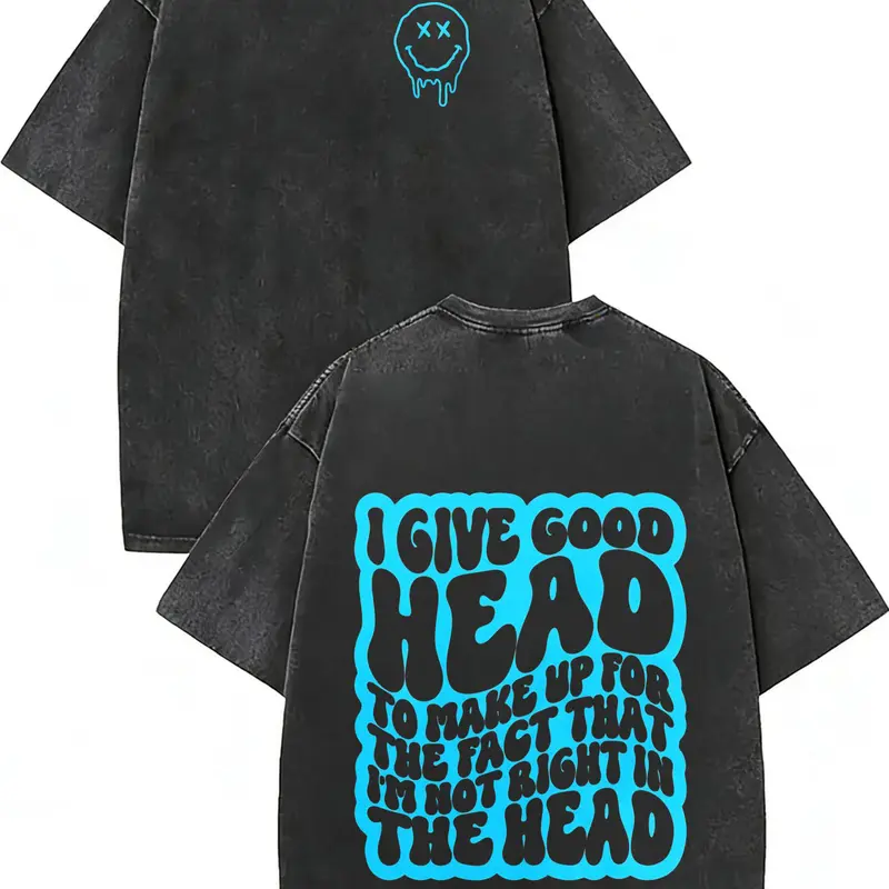 funny shirt not right in the head humor retro wavy lettering sarcasm short sleeve  Casual Top Cute T-Shirt Comfortable graphic