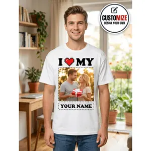 Personalized Custom Photo T-Shirts Suitable for Men & Women - Add Your Own Name/Text//Image, DIY Printing Crewneck Short Sleeve Shirts, Matching Couple Tees Valentines Gifts, Anniversary, Uniforms, Up