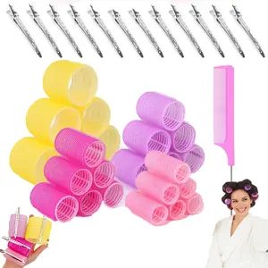 36Pcs Self Grip Hair Rollers Curlers Set, 4 Sizes (Jumbo, Large, Medium, Small) Hair Roller with Clips and Comb, for Long Medium Short Thick Fine Thin Hair, Heatless Volumizing Hair Styling Tools
