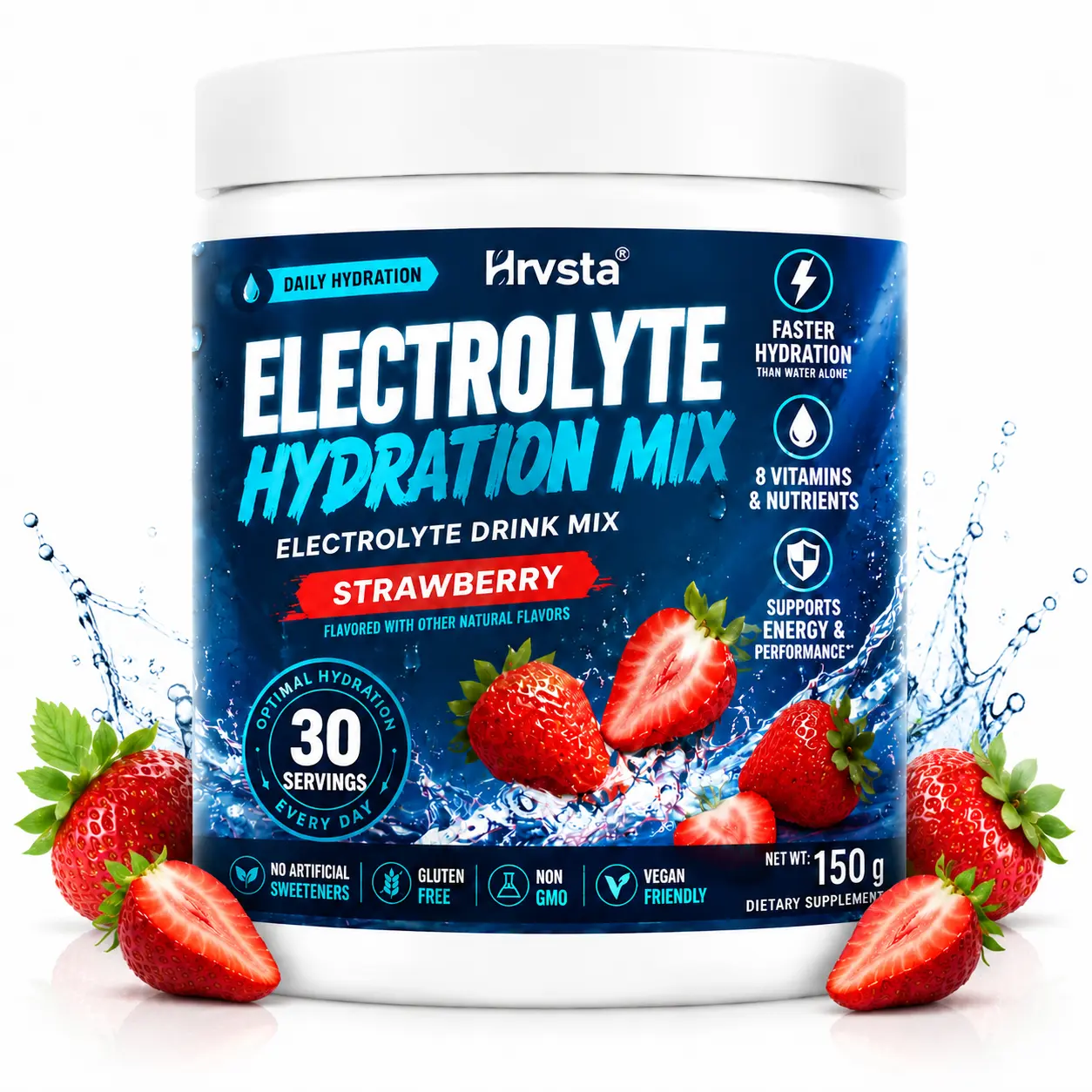 Hydration Booster – Strawberry Flavor – Multi-serving Scoop Included | Electrolyte Powder Mix | Convenient Multi-serving Packaging | Contains 8 Vitamins and Nutrients | Makes 30 Servings Per Tub