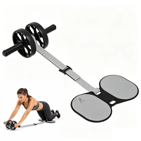 Soulyis Elastic Rope Ab Roller Wheel - Double Wheels Core Training Gear with Resistance Band, Elbow Support, Ergonomic Handles, Quiet Non-Slip Design, Adjustable Intensity, Ab Workout Equipment for Stay Active at Home