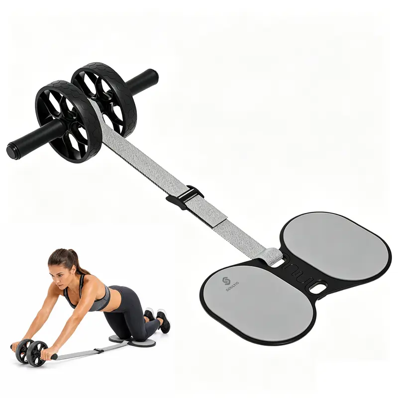 Soulyis Elastic Rope Ab Roller Wheel - Double Wheels Core Training Gear with Resistance Band, Elbow Support, Ergonomic Handles, Quiet Non-Slip Design, Adjustable Intensity, Ab Workout Equipment for Stay Active at Home